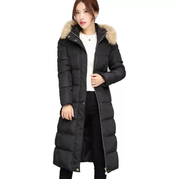 Flygo Women Winter Warm Faux Fur Hooded Down Quilted Puffer Jacket Parka Coat