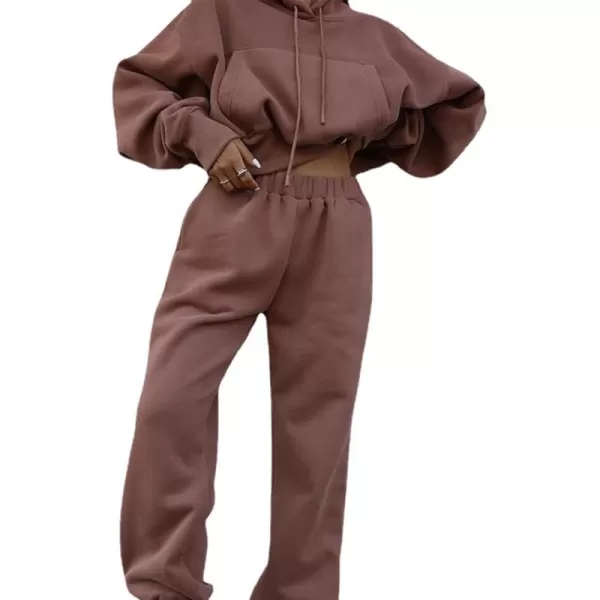 Flygo Womens 2 Piece Fleece Sweatsuits Sets Cropped Pullover Hoodie Outfit Sweatshirts &amp; Pants set