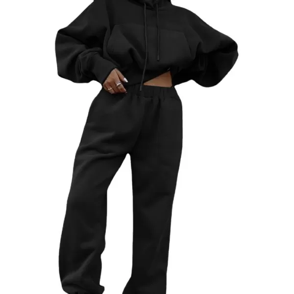 Flygo Womens 2 Piece Fleece Sweatsuits Sets Cropped Pullover Hoodie Outfit Sweatshirts &amp; Pants set