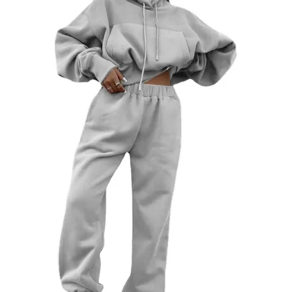 Flygo Womens 2 Piece Fleece Sweatsuits Sets Cropped Pullover Hoodie Outfit Sweatshirts &amp; Pants set