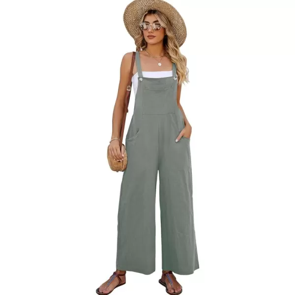 Flygo Womens Cotton Bib Overalls Loose Fit Wide Leg Jumpsuits Casual Rompers with Pockets