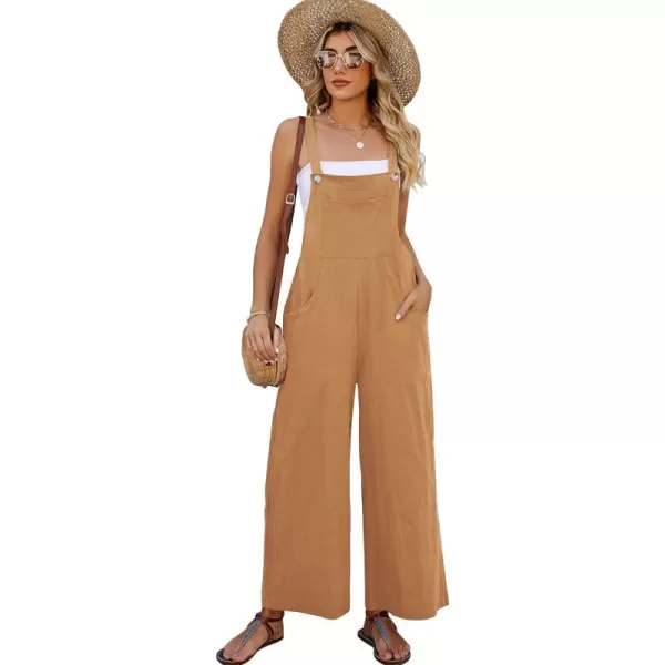 Flygo Womens Cotton Bib Overalls Loose Fit Wide Leg Jumpsuits Casual Rompers with Pockets