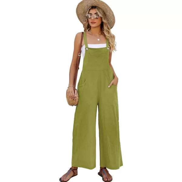 Flygo Womens Cotton Bib Overalls Loose Fit Wide Leg Jumpsuits Casual Rompers with Pockets