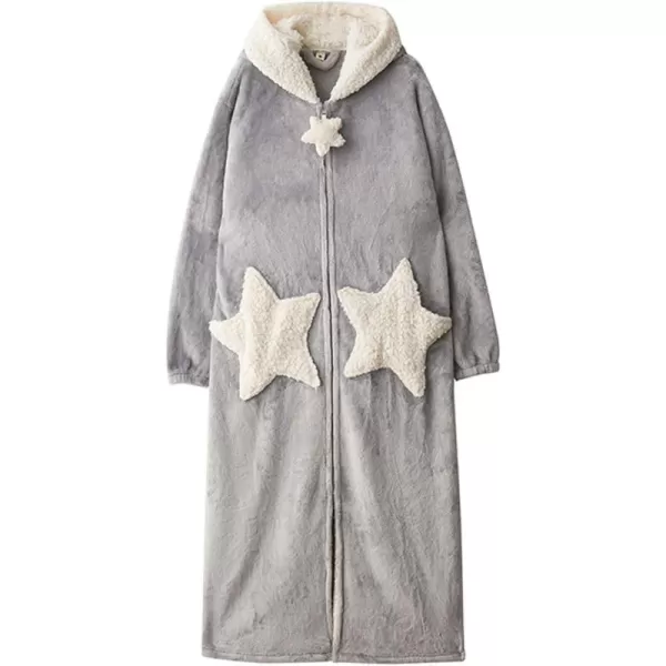 Flygo Women's Cute Fleece Robe Zipper Bathrobe Winter Warm Housecoat Nightgown Sleepwear