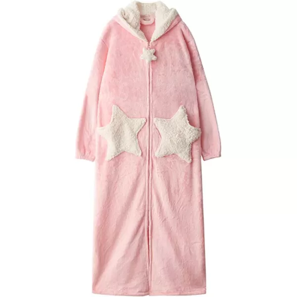Flygo Women's Cute Fleece Robe Zipper Bathrobe Winter Warm Housecoat Nightgown Sleepwear