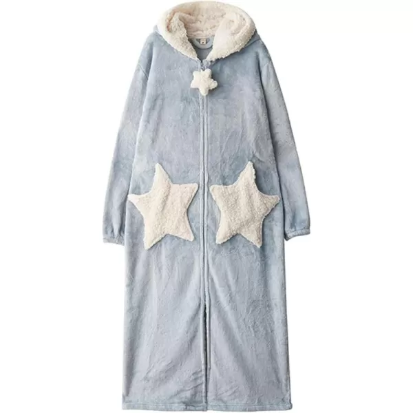 Flygo Women's Cute Fleece Robe Zipper Bathrobe Winter Warm Housecoat Nightgown Sleepwear