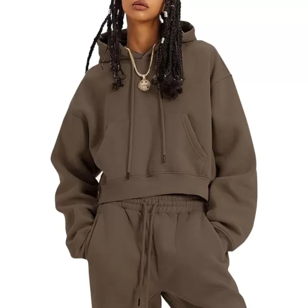 Flygo Womens Fleece 2 Piece Outfits Sweatsuit Crop Pullover Sweatshirt Joggers Pants Tracksuit Set