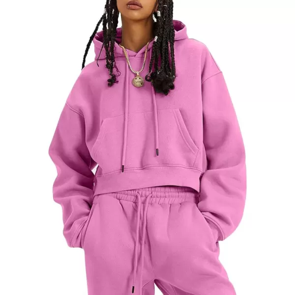 Flygo Womens Fleece 2 Piece Outfits Sweatsuit Crop Pullover Sweatshirt Joggers Pants Tracksuit Set