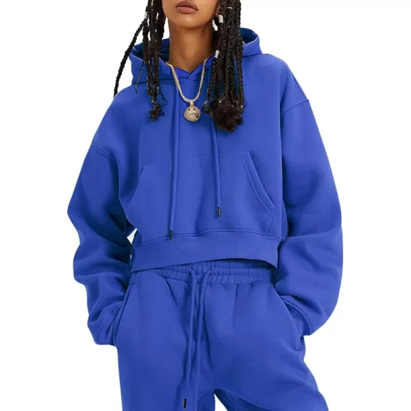 Flygo Womens Fleece 2 Piece Outfits Sweatsuit Crop Pullover Sweatshirt Joggers Pants Tracksuit Set