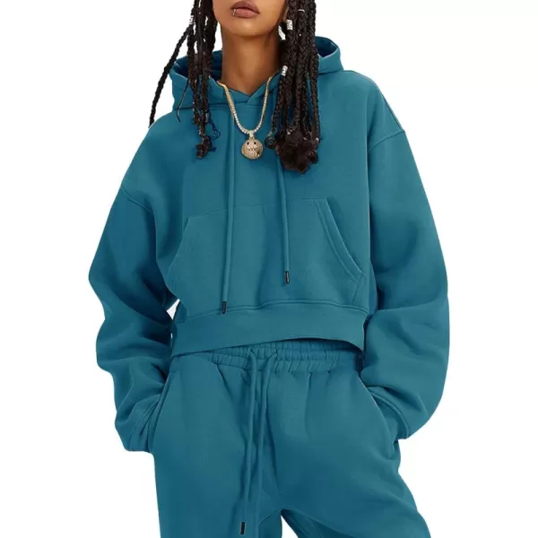 Flygo Womens Fleece 2 Piece Outfits Sweatsuit Crop Pullover Sweatshirt Joggers Pants Tracksuit Set