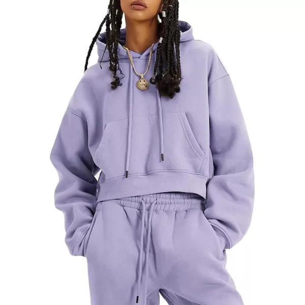 Flygo Womens Fleece 2 Piece Outfits Sweatsuit Crop Pullover Sweatshirt Joggers Pants Tracksuit Set