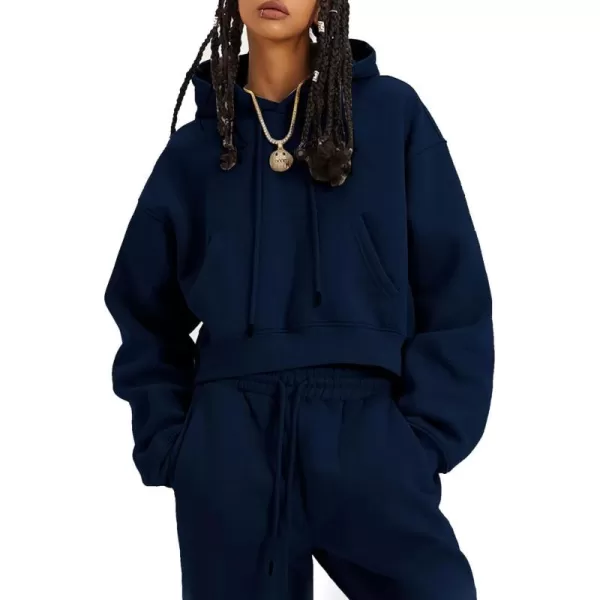Flygo Womens Fleece 2 Piece Outfits Sweatsuit Crop Pullover Sweatshirt Joggers Pants Tracksuit Set