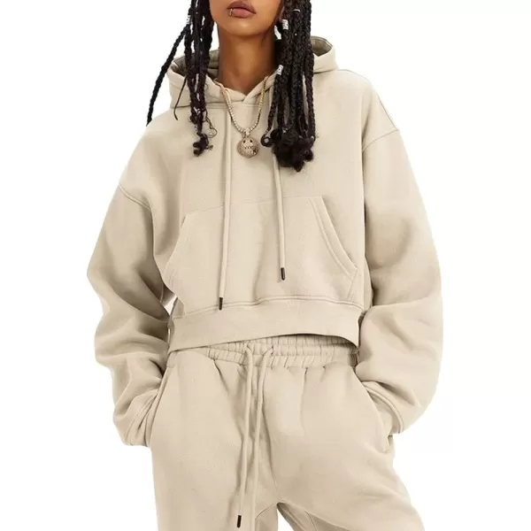 Flygo Womens Fleece 2 Piece Outfits Sweatsuit Crop Pullover Sweatshirt Joggers Pants Tracksuit Set