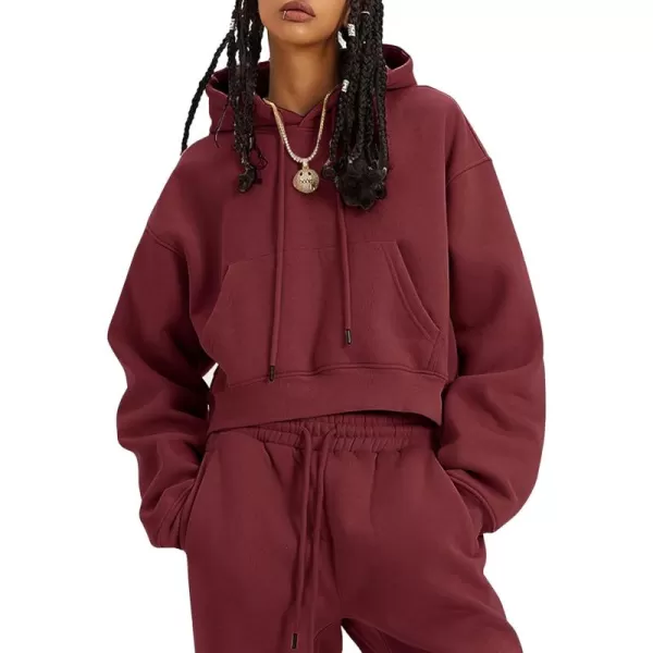 Flygo Womens Fleece 2 Piece Outfits Sweatsuit Crop Pullover Sweatshirt Joggers Pants Tracksuit Set