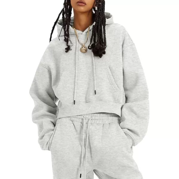 Flygo Womens Fleece 2 Piece Outfits Sweatsuit Crop Pullover Sweatshirt Joggers Pants Tracksuit Set