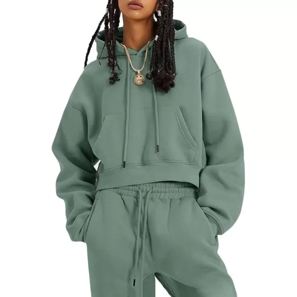 Flygo Womens Fleece 2 Piece Outfits Sweatsuit Crop Pullover Sweatshirt Joggers Pants Tracksuit Set
