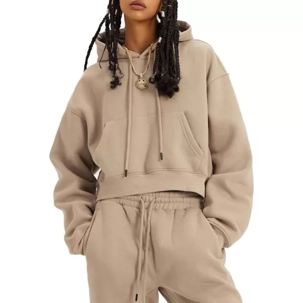 Flygo Womens Fleece 2 Piece Outfits Sweatsuit Crop Pullover Sweatshirt Joggers Pants Tracksuit Set