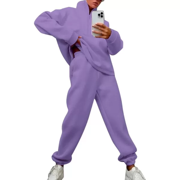 Flygo Womens Fleece 2 Piece Sweatsuit Half Zip Pullover Jogging Tracksuit Sweatshirt and Sweatpants