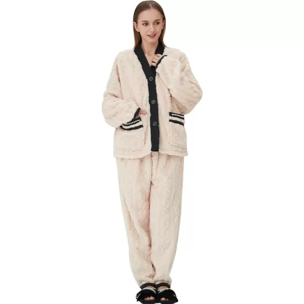 Flygo Women's Fluffy Pajama Sets Plush Fleece Tops Pants Loose Fuzzy Sleepwear Loungewear