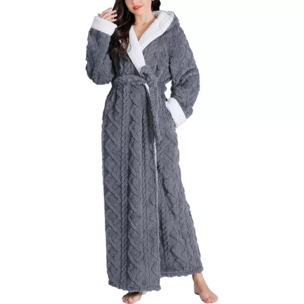 Flygo Womens Fuzzy Plush Long Hooded Robe Full Length Flannel Fleece Bathrobe Warm Housecoat