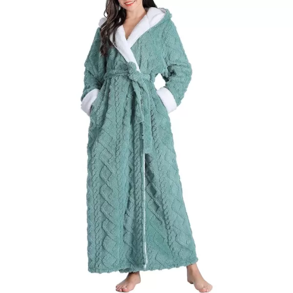 Flygo Womens Fuzzy Plush Long Hooded Robe Full Length Flannel Fleece Bathrobe Warm Housecoat