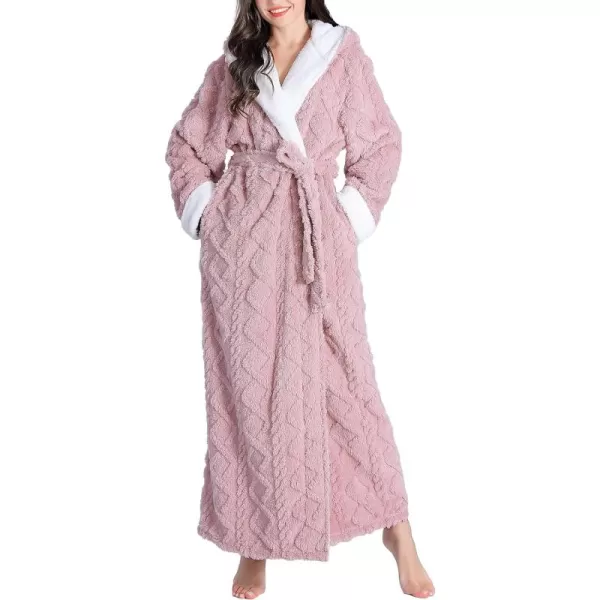 Flygo Womens Fuzzy Plush Long Hooded Robe Full Length Flannel Fleece Bathrobe Warm Housecoat