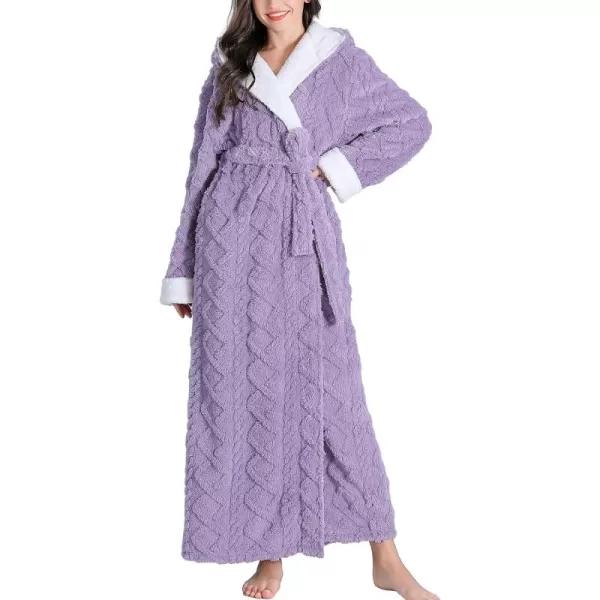 Flygo Womens Fuzzy Plush Long Hooded Robe Full Length Flannel Fleece Bathrobe Warm Housecoat