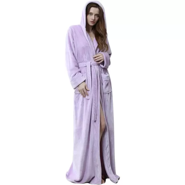 Flygo Womens Fuzzy Plush Long Hooded Robe Full Length Flannel Fleece Bathrobe Warm Housecoat