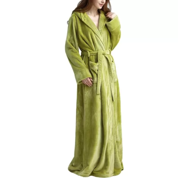 Flygo Womens Fuzzy Plush Long Hooded Robe Full Length Flannel Fleece Bathrobe Warm Housecoat