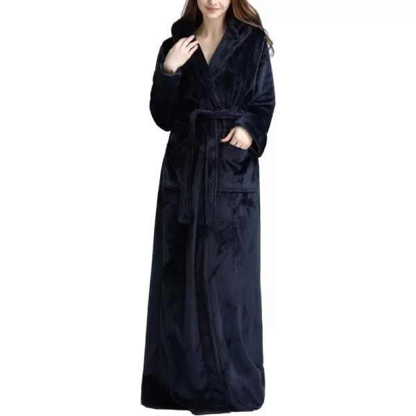 Flygo Womens Fuzzy Plush Long Hooded Robe Full Length Flannel Fleece Bathrobe Warm Housecoat