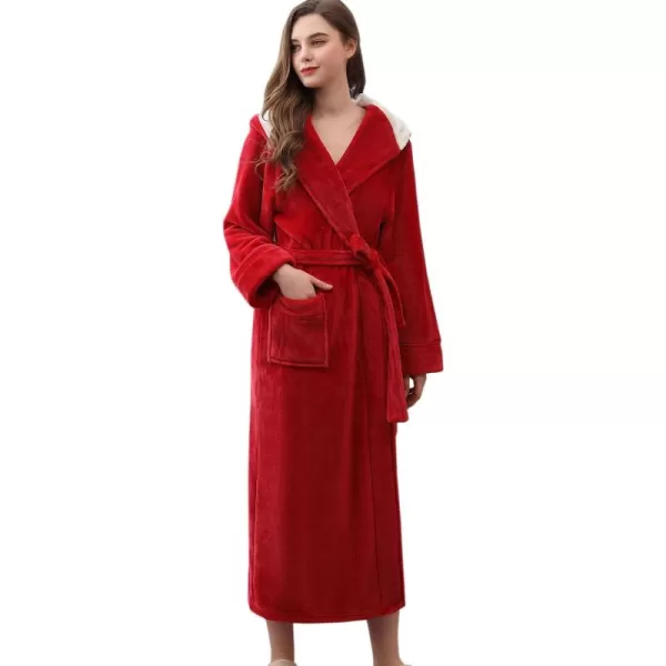 Flygo Women's Hooded Fleece Shawl Kimono Bathrobe Long Warm Flannel Robe
