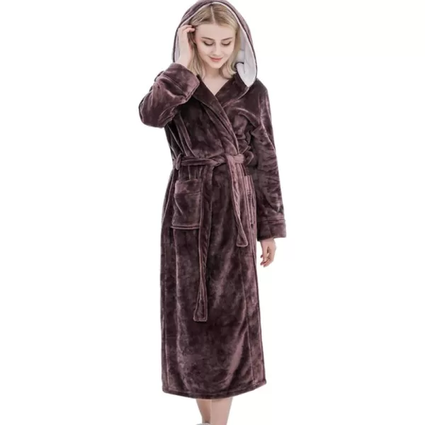 Flygo Women's Hooded Fleece Shawl Kimono Bathrobe Long Warm Flannel Robe