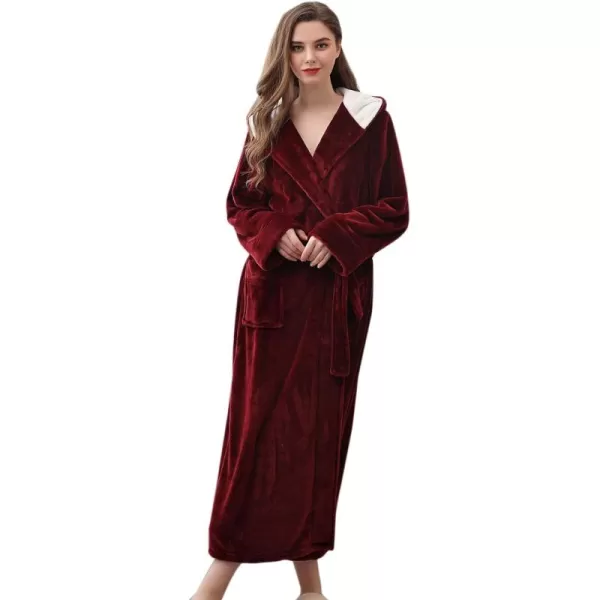 Flygo Women's Hooded Fleece Shawl Kimono Bathrobe Long Warm Flannel Robe