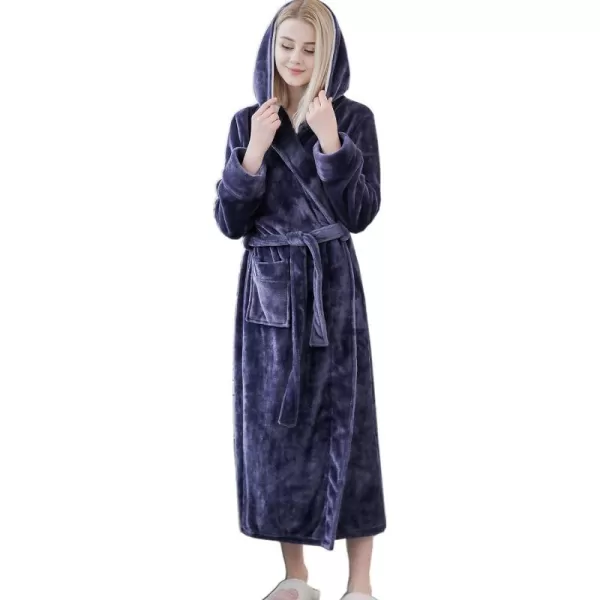 Flygo Women's Hooded Fleece Shawl Kimono Bathrobe Long Warm Flannel Robe