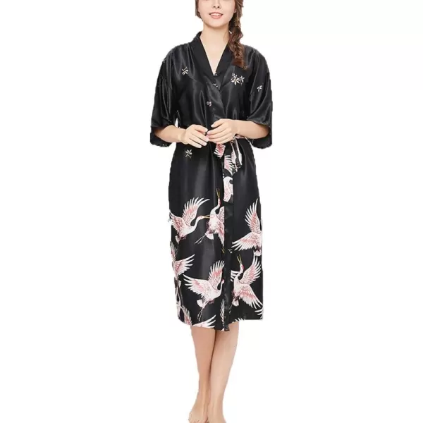 Flygo Women's Kimono Robe Bridesmaid Satin Bathrobe Peacock