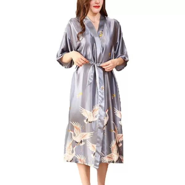 Flygo Women's Kimono Robe Bridesmaid Satin Bathrobe Peacock