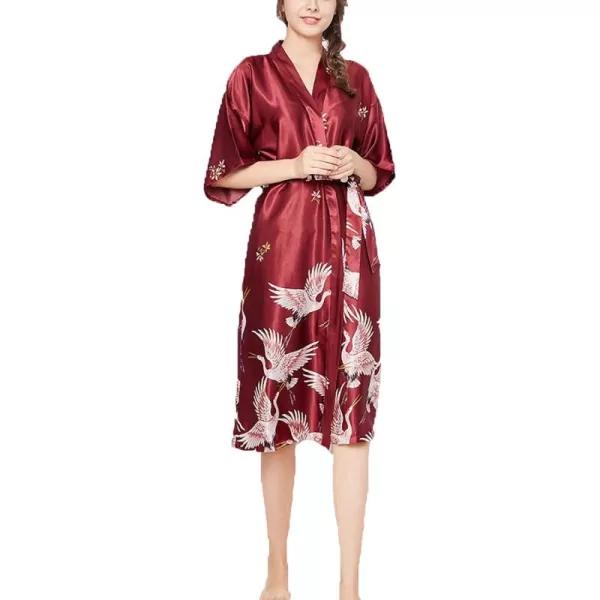 Flygo Women's Kimono Robe Bridesmaid Satin Bathrobe Peacock