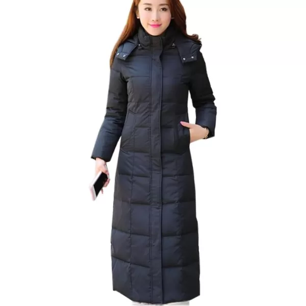 Flygo Womens Long Down Coat Hooded Maxi Down Parka Puffer Jacket Outerwear