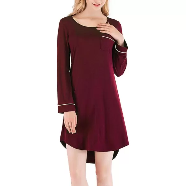 Flygo Womens Modal Nightgown Long Sleeve Scoopneck Sleepshirt