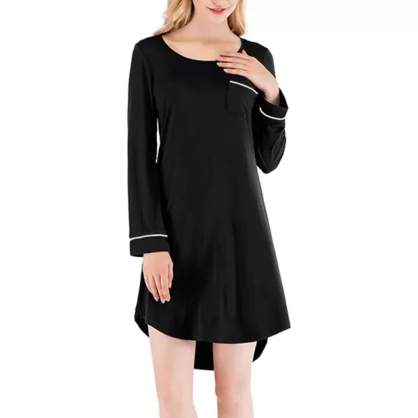 Flygo Womens Modal Nightgown Long Sleeve Scoopneck Sleepshirt