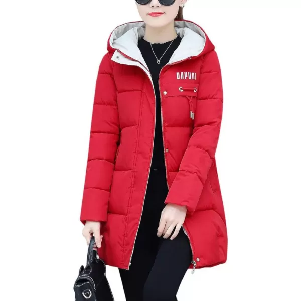 Flygo Women's Puffer Parka Jacket Thickened Hooded Long Quilted Insulated Warm Coat