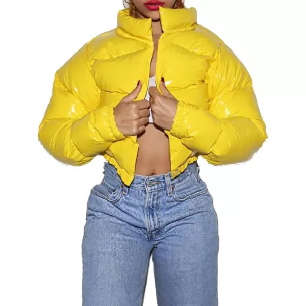 Flygo Women's Shiny Cropped Puffer Jacket Quilted Winter Zip Up Bubble Puffy Coat