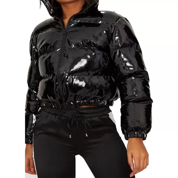 Flygo Women's Shiny Cropped Puffer Jacket Quilted Winter Zip Up Bubble Puffy Coat