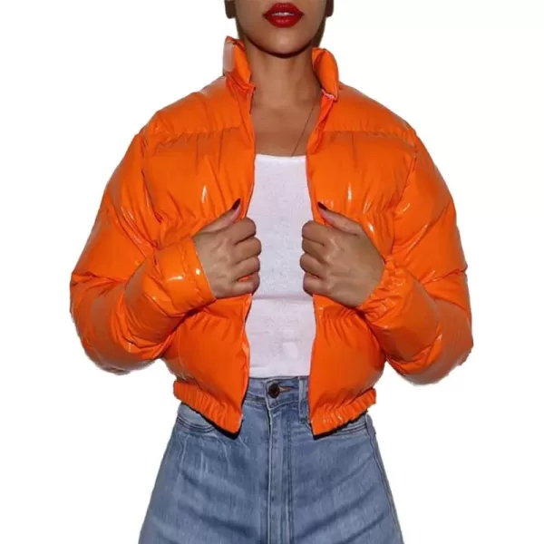 Flygo Women's Shiny Cropped Puffer Jacket Quilted Winter Zip Up Bubble Puffy Coat