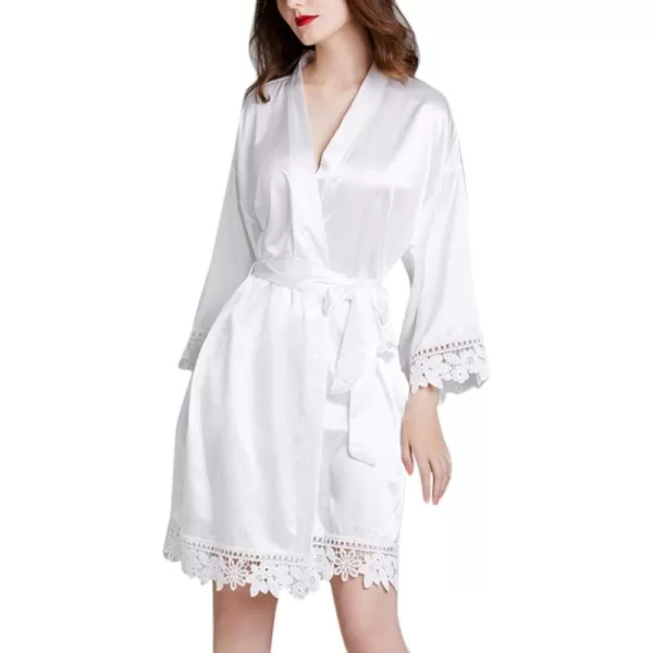 Flygo Women's Simulation Silk Stain Lace Bathrobes Kimono Robe Bridesmaid Robes Pajamas Sleepwear Nightwear