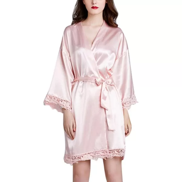 Flygo Women's Simulation Silk Stain Lace Bathrobes Kimono Robe Bridesmaid Robes Pajamas Sleepwear Nightwear