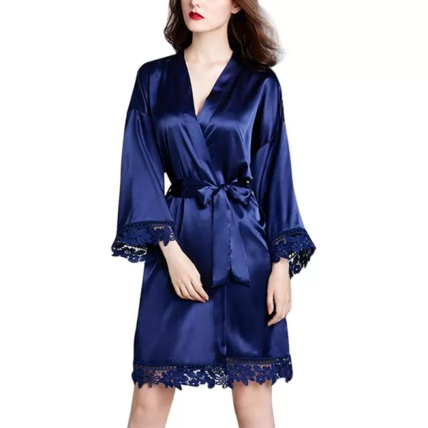 Flygo Women's Simulation Silk Stain Lace Bathrobes Kimono Robe Bridesmaid Robes Pajamas Sleepwear Nightwear