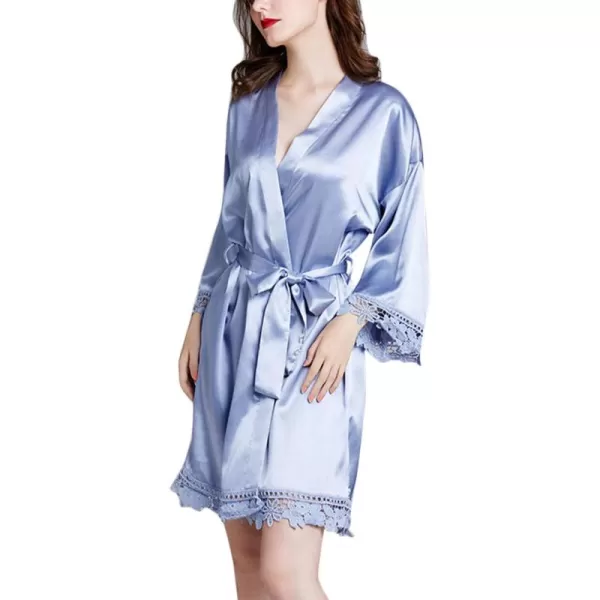 Flygo Women's Simulation Silk Stain Lace Bathrobes Kimono Robe Bridesmaid Robes Pajamas Sleepwear Nightwear