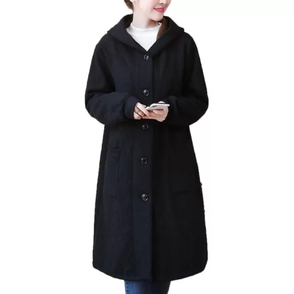 Flygo Women's Thicken Hooded Puffer Jacket Loose Fit Mid Length Parka Coat Cardigan