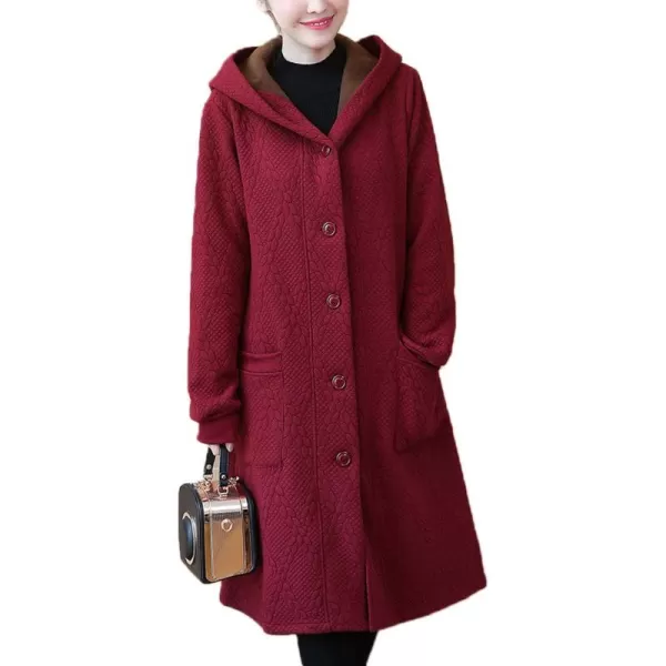 Flygo Women's Thicken Hooded Puffer Jacket Loose Fit Mid Length Parka Coat Cardigan